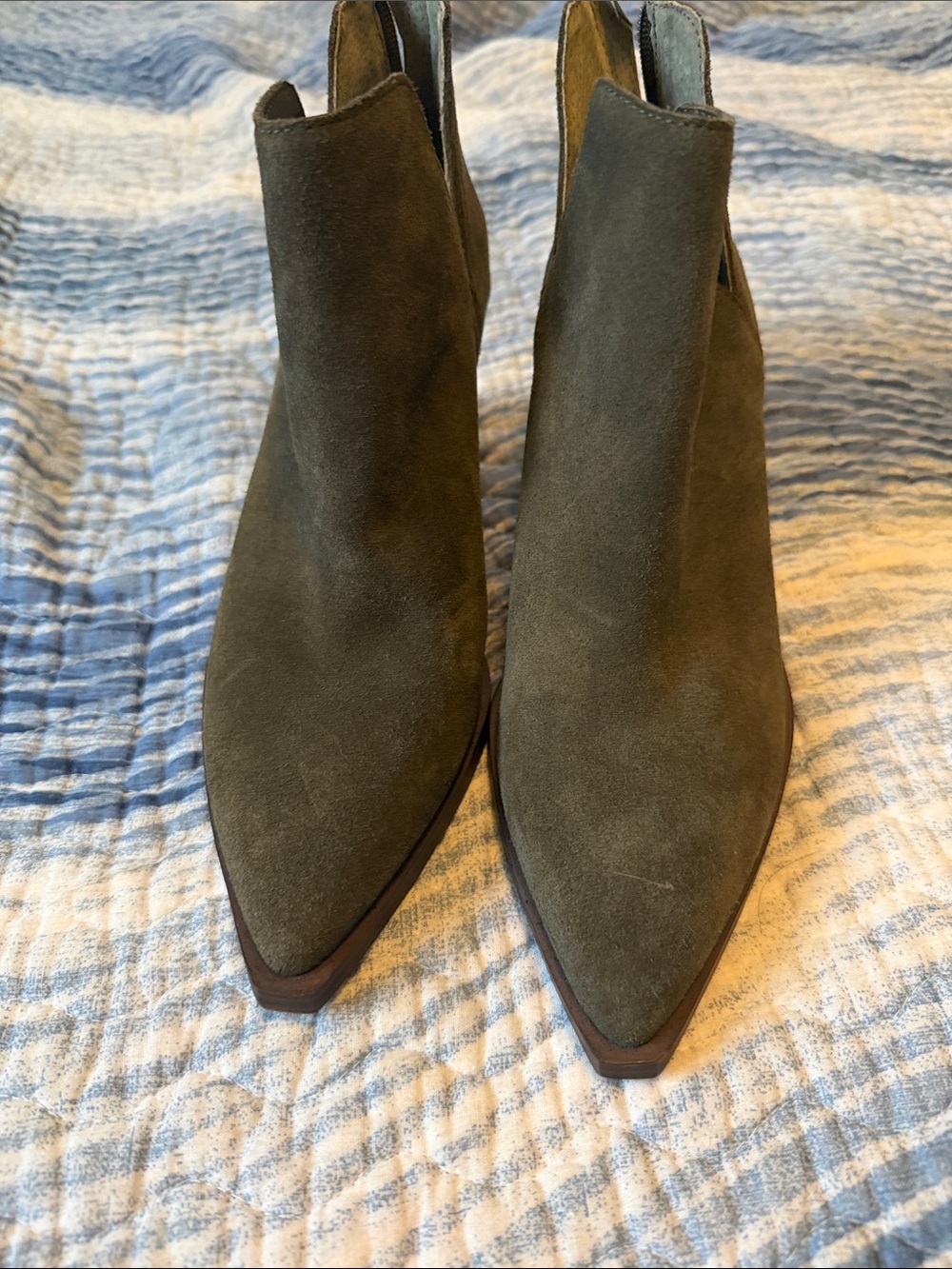 Vince Camuto olive green Suede Pointed Ankle Booties